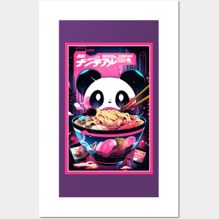 Anime Cute Panda eating Ramen | Cute Anime Panda Kawaii Design Posters and Art